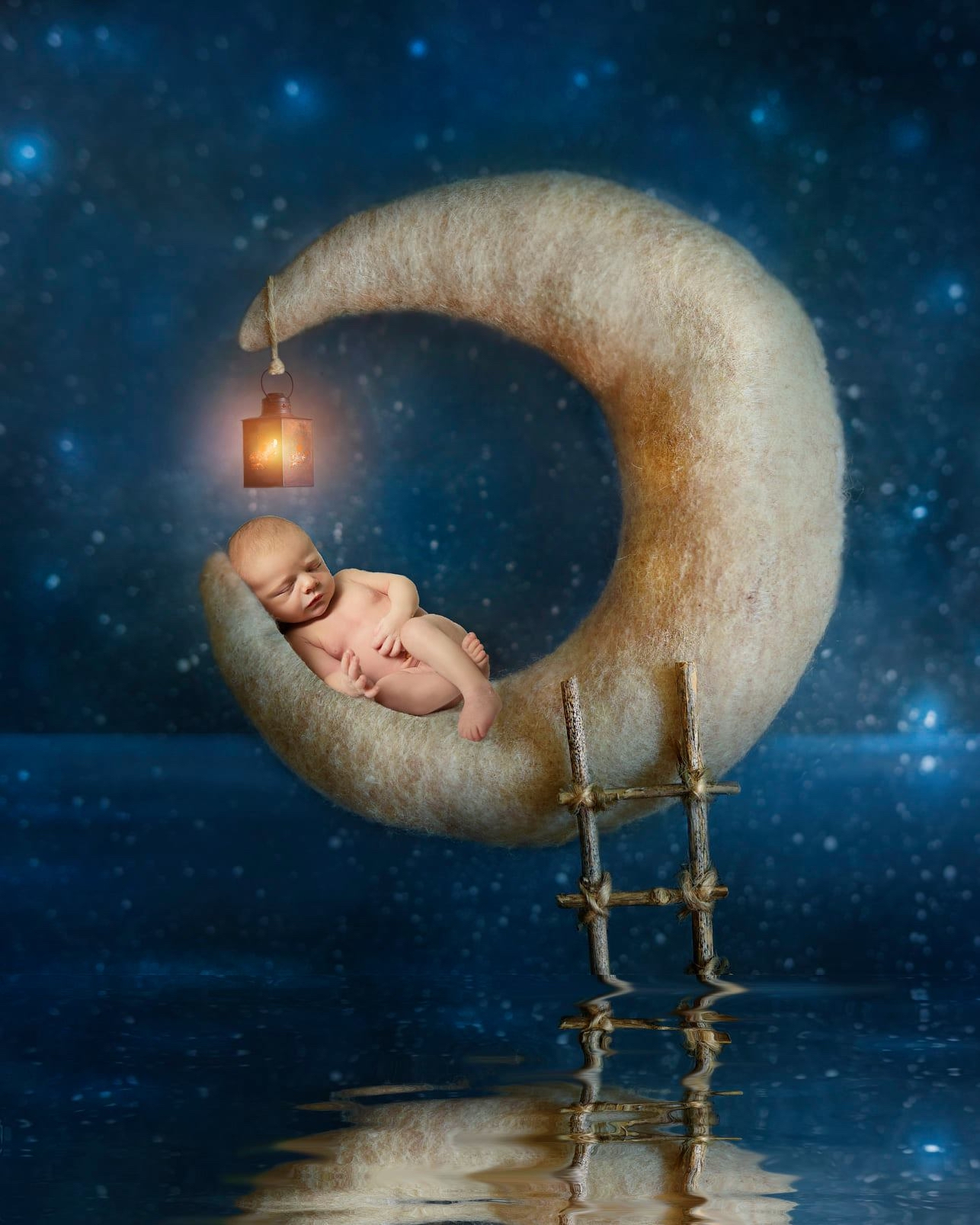 baby on the moon composite photography with Sussex newborn photographer Jo Page